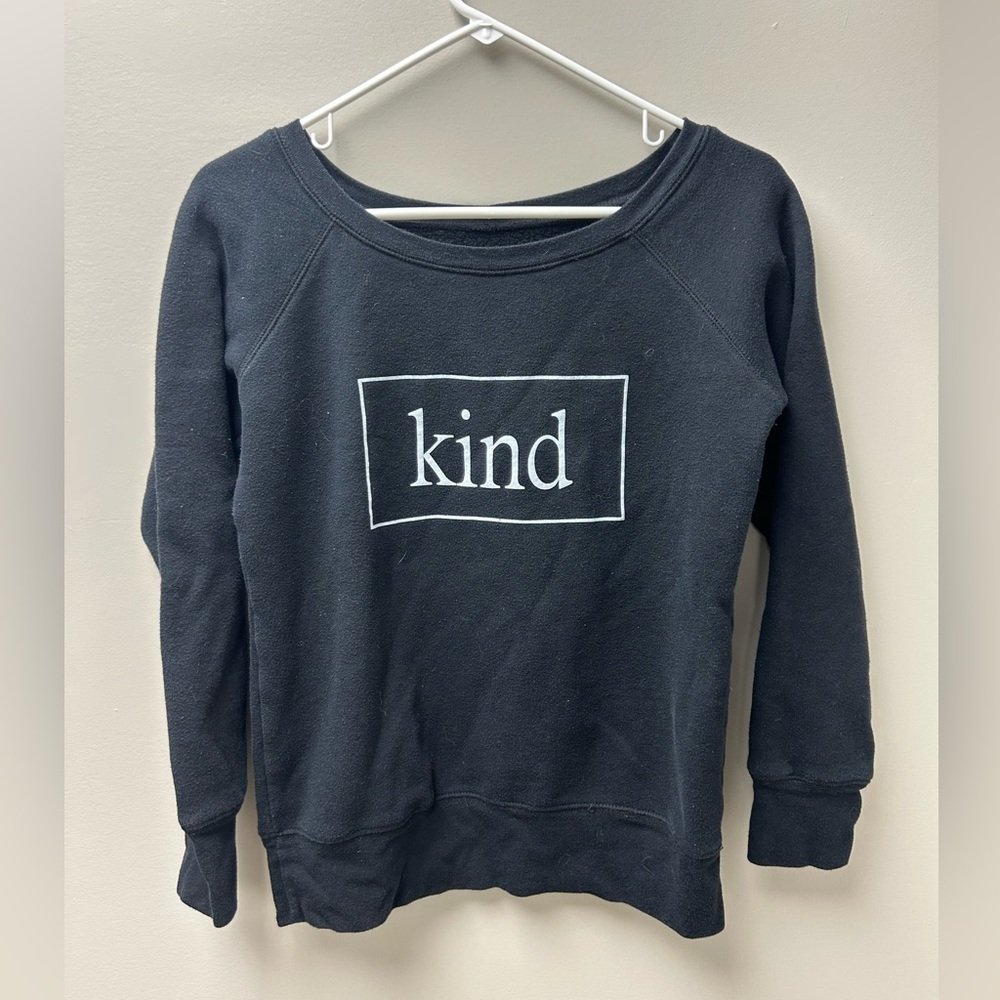 Women’s Black “Kind” Off The Shoulder Crewneck Sweater - Picture 1 of 3